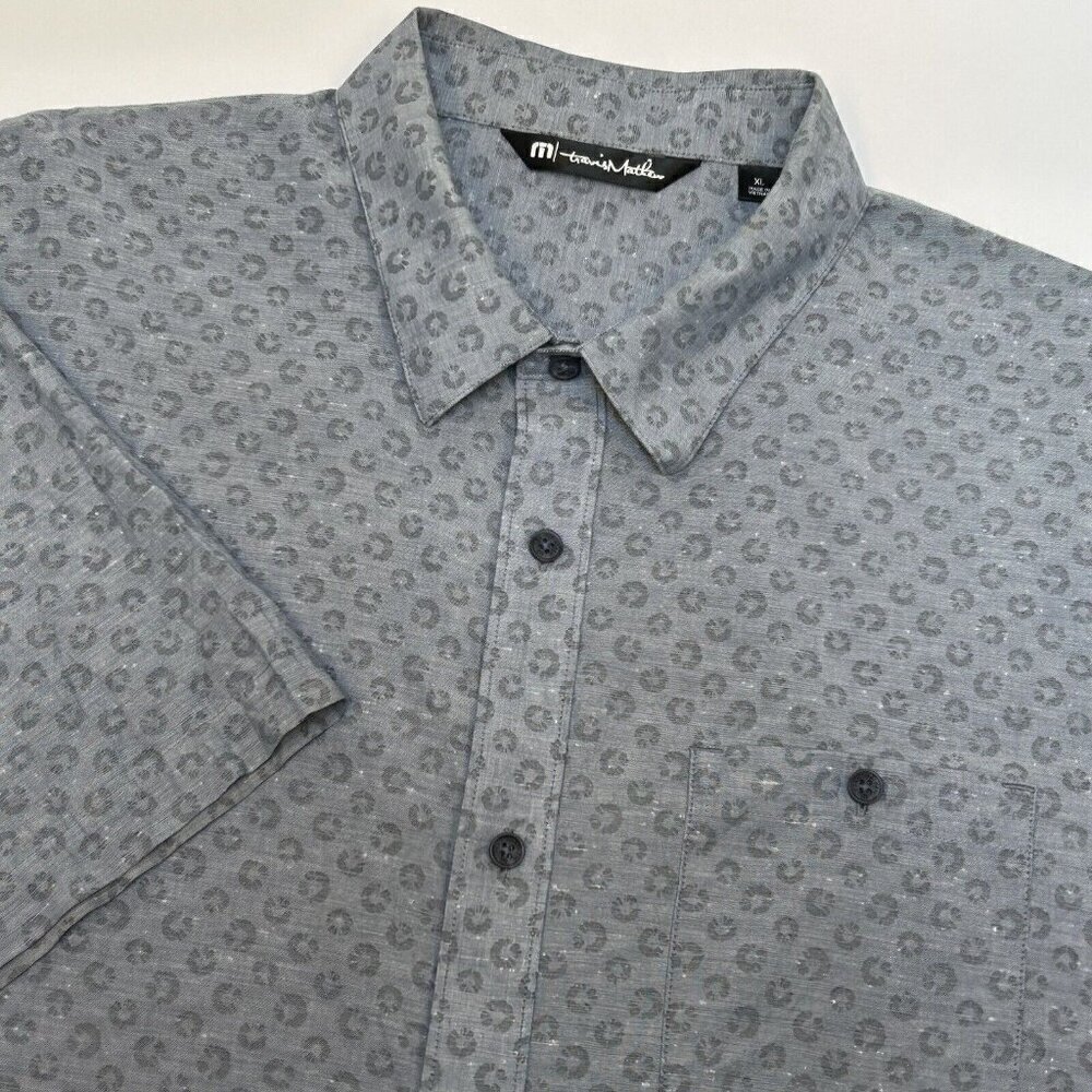 Travis Mathew Shirt Mens Extra Large Button Up Gray Geometric Golf Button Up XL
